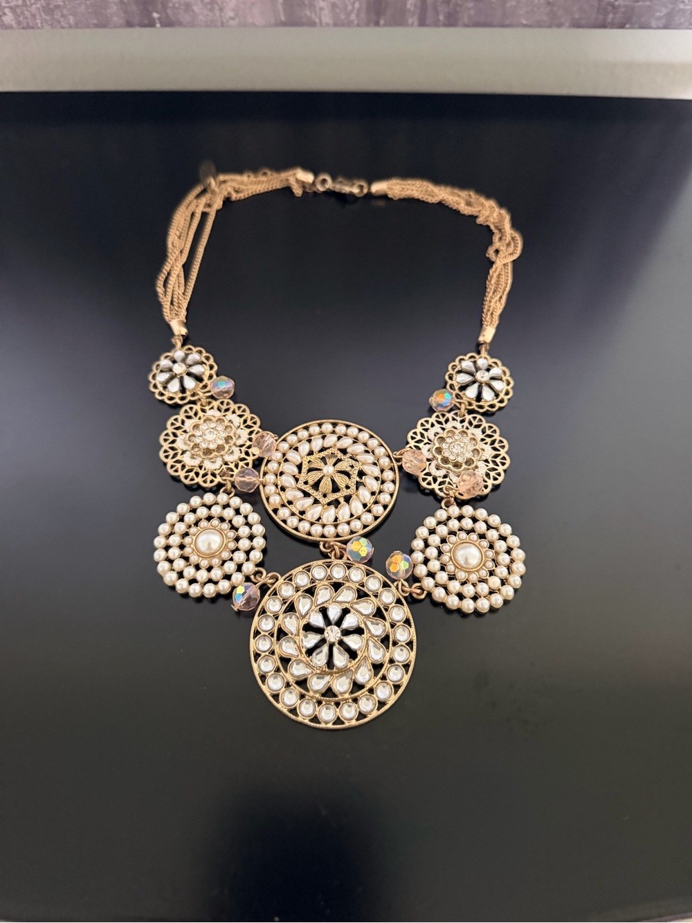 Plunder Gold and Pearl Medallion Statement Necklace - Picture 2 of 4